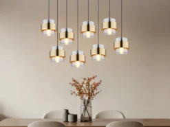 Pendelleuchte MILLEY 8-flammig mit Rauchglas und Messing, Breite 103cm