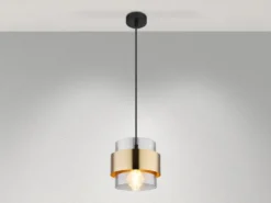 Pendelleuchte MILLEY mit Rauchglas Lampenschirm und Messingring, Ø 18cm