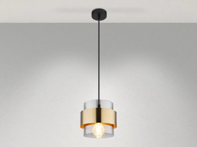Pendelleuchte MILLEY mit Rauchglas Lampenschirm und Messingring, Ø 18cm