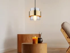 Pendelleuchte MILLEY mit Rauchglas Lampenschirm und Messingring, Ø 18cm