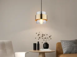 Pendelleuchte MILLEY mit Rauchglas Lampenschirm und Messingring, Ø 18cm