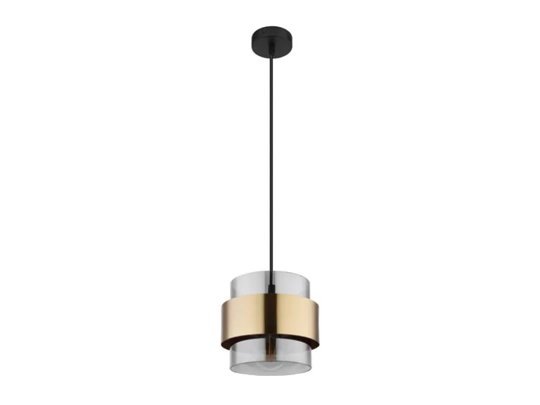 Pendelleuchte MILLEY mit Rauchglas Lampenschirm und Messingring, Ø 18cm