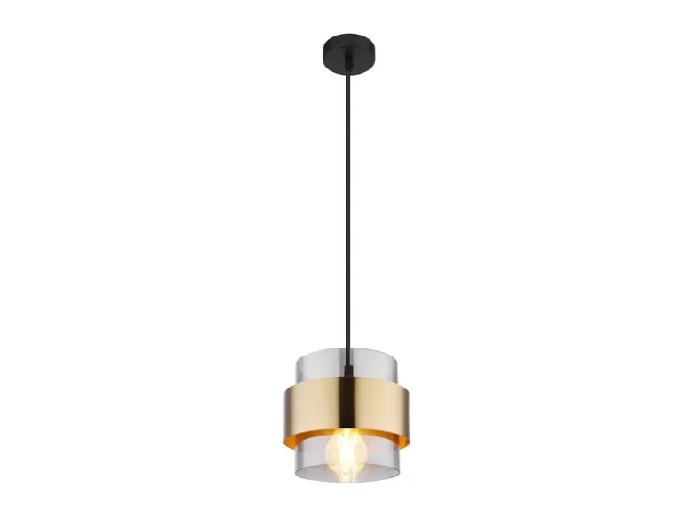 Pendelleuchte MILLEY mit Rauchglas Lampenschirm und Messingring, Ø 18cm