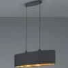 Pendelleuchte mit Stoff Lampenschirm Schwarz / innen Gold oval, Breite 80cm