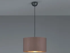Pendelleuchte mit Stoff Lampenschirm Braun / innen Gold, Ø 40cm