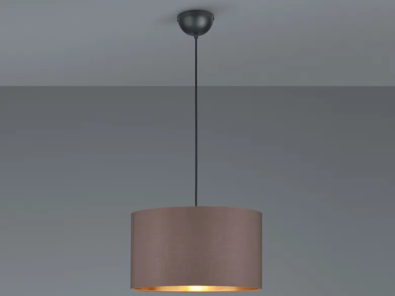Pendelleuchte mit Stoff Lampenschirm Braun / innen Gold, Ø 40cm