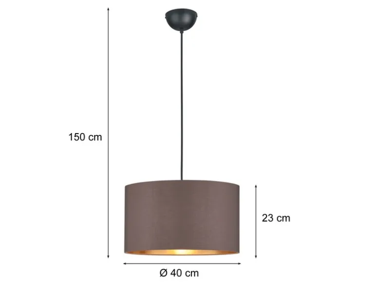 Pendelleuchte mit Stoff Lampenschirm Braun / innen Gold, Ø 40cm