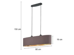 Pendelleuchte mit Stoff Lampenschirm Braun / innen Gold oval, Breite 80cm