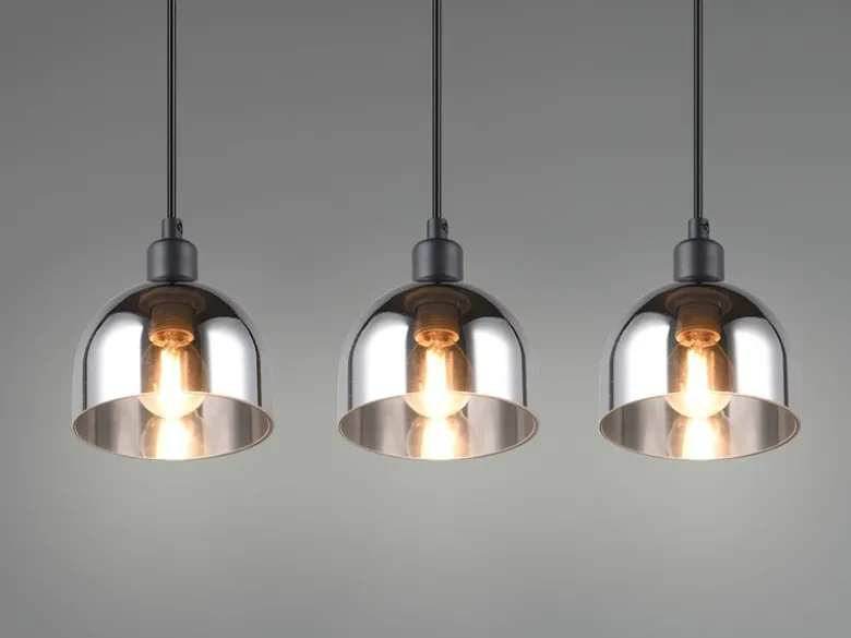 Pendelleuchte MOLLY 3-flammig Rauchglas Chrom verspiegelt, Breite 60cm