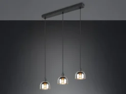 Pendelleuchte MOLLY 3-flammig Rauchglas Chrom verspiegelt, Breite 60cm