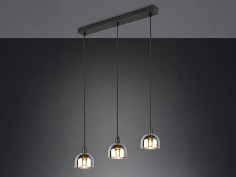 Pendelleuchte MOLLY 3-flammig Rauchglas Chrom verspiegelt, Breite 60cm
