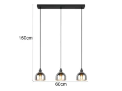 Pendelleuchte MOLLY 3-flammig Rauchglas Chrom verspiegelt, Breite 60cm