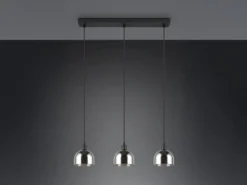 Pendelleuchte MOLLY 3-flammig Rauchglas Chrom verspiegelt, Breite 60cm