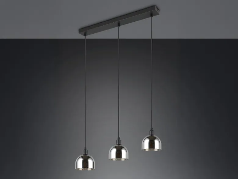 Pendelleuchte MOLLY 3-flammig Rauchglas Chrom verspiegelt, Breite 60cm