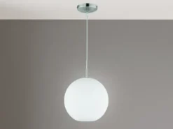Pendelleuchte MOON 1-flammig mit Glaskugel Lampenschirm Opalglas, Ø 30cm