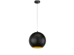 Pendelleuchte MYLON Kugel 1-flammig Schwarz, Lampenschirm innen Gold, Ø 30cm