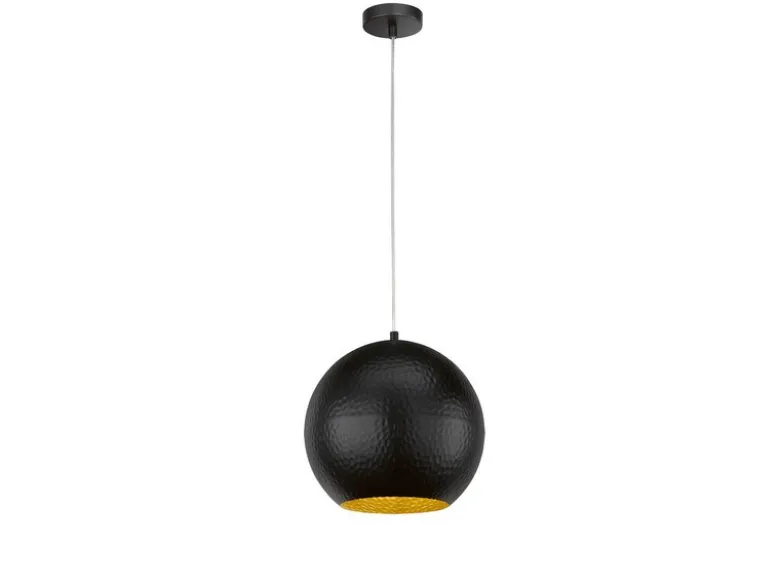 Pendelleuchte MYLON Kugel 1-flammig Schwarz, Lampenschirm innen Gold, Ø 30cm