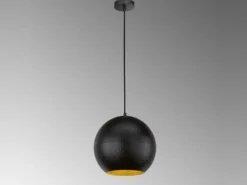 Pendelleuchte MYLON Kugel 1-flammig Schwarz, Lampenschirm innen Gold, Ø 30cm
