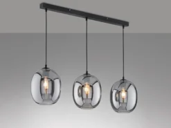 Pendelleuchte NAYLA 3-flammig mit Glaskugeln aus Rauchglas, Breite 95cm