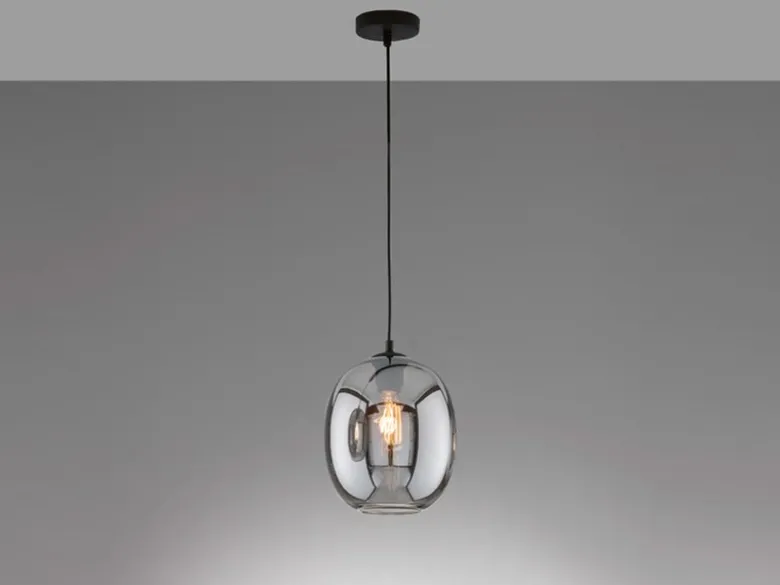 Pendelleuchte NAYLA Industrial einflammig Rauchglas Glaskugel, Ø 21cm