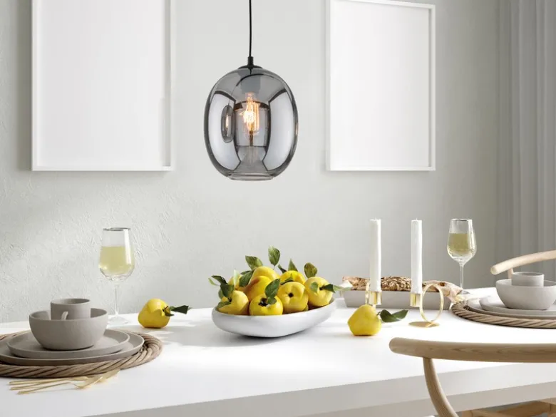 Pendelleuchte NAYLA Industrial einflammig Rauchglas Glaskugel, Ø 21cm