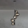 Pendelleuchte NEPTUN 5 flammig in Schwarz mit Rauchglas Kugeln lang, Höhe 183cm