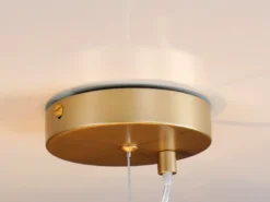 Pendelleuchte NEPTUN 5-flammig in Messing mit Amber Glaskugeln lang, Höhe 183cm