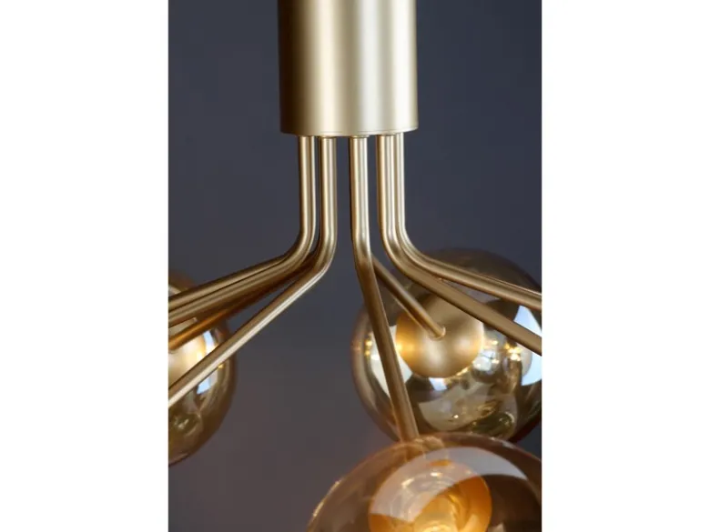 Pendelleuchte NEPTUN 9-flammig Messing & Amberglas, Ø 83cm