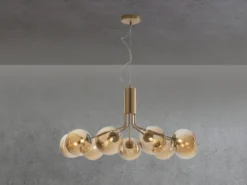 Pendelleuchte NEPTUN 9-flammig Messing & Amberglas, Ø 83cm
