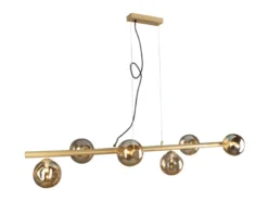Pendelleuchte NEPTUN 6 flammig Messing & Amberglas, Breite 144cm