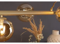 Pendelleuchte NEPTUN 6 flammig Messing & Amberglas, Breite 144cm
