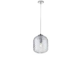 Pendelleuchte NEREIDE einflammig Wellenmuster Glasschirm in Blau, Ø 24,5cm