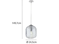 Pendelleuchte NEREIDE einflammig Wellenmuster Glasschirm in Blau, Ø 24,5cm