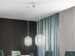 Pendelleuchte NEREIDE 2-flammig Wellenmuster Klarglas, Abhängung bis 250cm