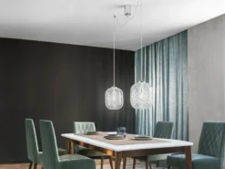 Pendelleuchte NEREIDE 2-flammig Wellenmuster Klarglas, Abhängung bis 250cm