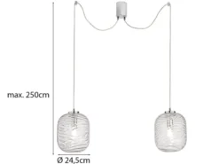 Pendelleuchte NEREIDE 2-flammig Wellenmuster Klarglas, Abhängung bis 250cm
