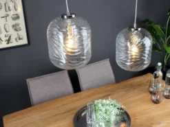 Pendelleuchte NEREIDE 2-flammig Wellenmuster Klarglas, Abhängung bis 250cm