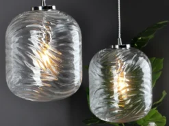 Pendelleuchte NEREIDE 2-flammig Wellenmuster Klarglas, Abhängung bis 250cm