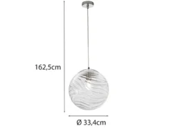 Pendelleuchte NEREIDE Glaskugel Wellenmuster in Transparent, Ø 33cm