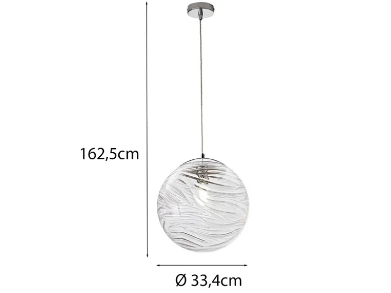 Pendelleuchte NEREIDE Glaskugel Wellenmuster in Transparent, Ø 33cm