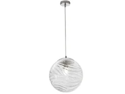 Pendelleuchte NEREIDE Glaskugel Wellenmuster in Transparent, Ø 33cm