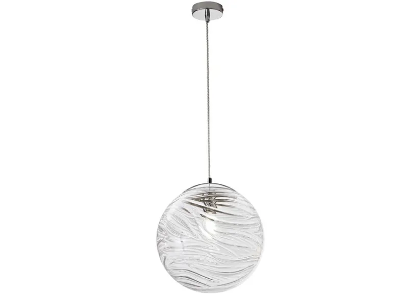 Pendelleuchte NEREIDE Glaskugel Wellenmuster in Transparent, Ø 33cm