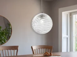 Pendelleuchte NEREIDE Glaskugel Wellenmuster in Transparent, Ø 33cm