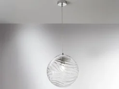 Pendelleuchte NEREIDE Glaskugel Wellenmuster in Transparent, Ø 33cm