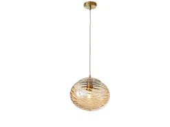 Pendelleuchte NEREIDE Glaskugel Wellenmuster Champagner, Ø 24,8cm