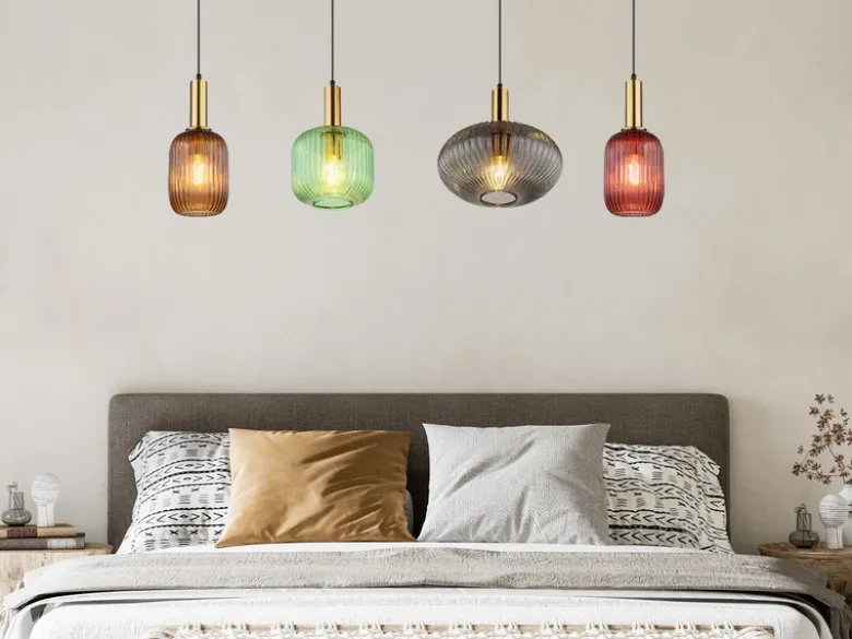 Pendelleuchte NORMY 4-flammig aus Rillenglas Bunt, Breite 115cm