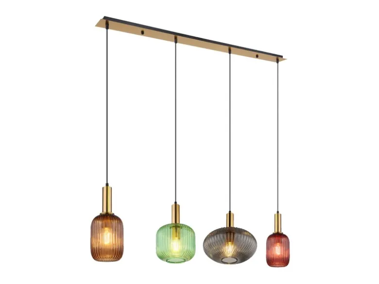 Pendelleuchte NORMY 4-flammig aus Rillenglas Bunt, Breite 115cm