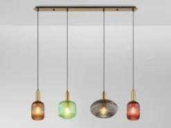 Pendelleuchte NORMY 4-flammig aus Rillenglas Bunt, Breite 115cm