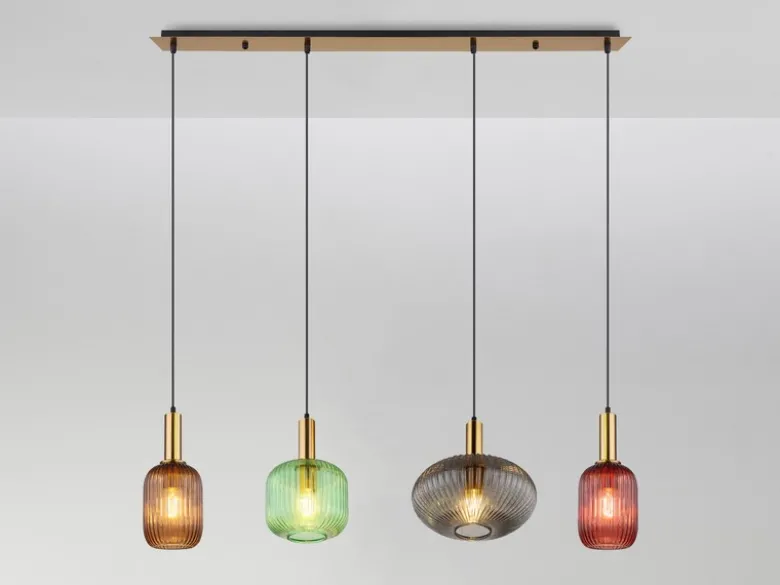 Pendelleuchte NORMY 4-flammig aus Rillenglas Bunt, Breite 115cm