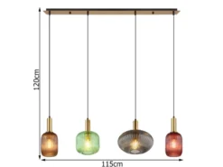 Pendelleuchte NORMY 4-flammig aus Rillenglas Bunt, Breite 115cm